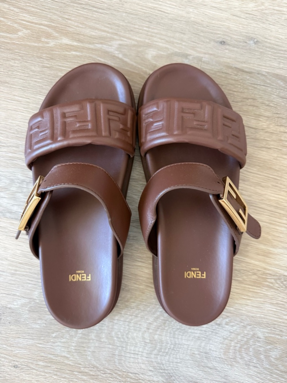Fendi Feel FF Embossed Double Band Sandals